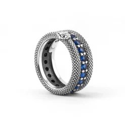 Inter Gioielli^IM X NOVE25 ANELLO FASCIA SQUAMATA CON BRILLANTI NERAZZURRI SILVER