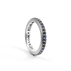 Inter Gioielli^IM X NOVE25 ANELLO FEDINA SQUAMATA CON BRILLANTI NERAZZURRI SILVER